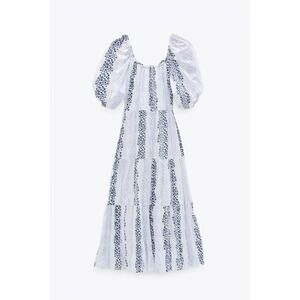 Zara Embroidered Blue White Eyelet Maxi Dress Floral Coquette Fairy Garden Flowy